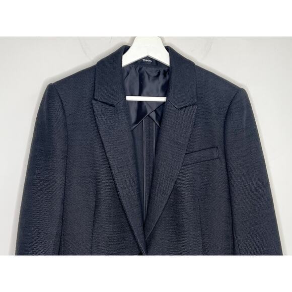 Theory Cotton-Linen Elongated Single Breasted Tuxedo Blazer Black Women's Size 8 - Picture 4 of 9